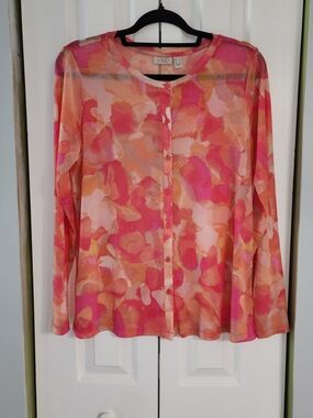 LOGO by Lori Goldstein Pink & Orange Watercolor Button-Front Shirt